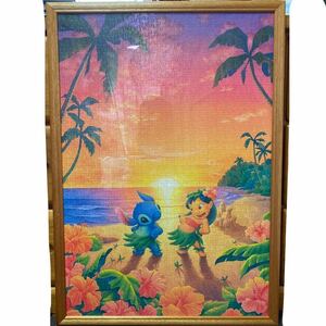 1000ピース　ジグソーパズル　フレーム付き　完成品　リロアンドスティッチ　サンセットビーチ　フラダンスstitch Hawaii puzzles ヤシの木