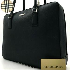 未使用保管品/A4収納可●バーバリー BURBERRY ハンドバッグ トート ビジネス ノバチェック レザー ブラック 黒 メンズ レディース 書類鞄