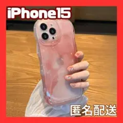 iPhone15　ピンク ケース グラデーション 大理石 韓国　アイフォンケース