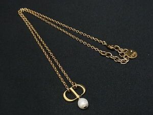 1円 DIOR ディオール CDロゴ パール ネックレス ペンダント アクセサリー レディース ゴールド系 AV9819