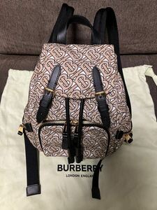 【2回使用】バーバリー BURBERRY TB モノグラム バックパック リュックサック ナイロン レザー ベージュ ブラック　8011638