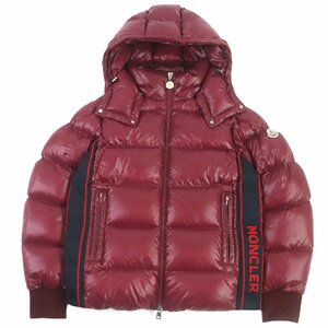 美品□MONCLER モンクレール 22-23AW LUNETIERE ロゴワッペン WZIP フーデッド ダウンジャケット ルビー 1 イタリア製 正規品 メンズ