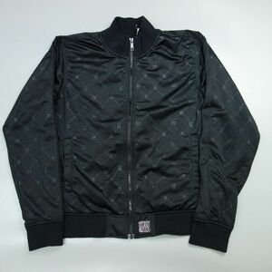 00s STUSSY ステューシー 2005 ロゴ総柄ジップアップジャージジャケット トラックジャケット M ブラック メンズ