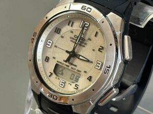 1円〜◆カシオ CASIO ウェーブセプター ソーラー電波時計 WVA-470 ゴールド文字盤 メンズ腕時計 稼働品