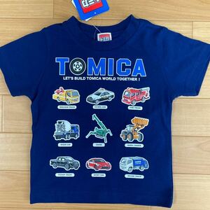 100cm トミカ TOMICA 新品 半袖Tシャツ トップス 紺色 男の子 働くくるま パトカー 消防車 救急車 プラレール 乗り物 自動車 タカラトミー