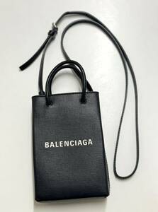 ★BALENCIAGA バレンシアガ ショッピングフォンホルダー ショルダーバッグ ブラック スマホポシェット 斜め掛け 鞄 かばん【中古】