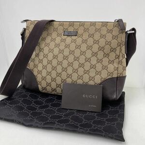 490 GUCCI グッチ GGキャンバス レザー クロスボディ　ショルダーバッグ　斜め掛け　レディース　ブラウン 