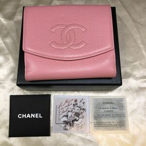 CHANEL シャネル 二つ折り 財布 ウォレット キャビアスキン ココマーク ピンク Wホック 小銭入れ ギャランティカードなし 箱付