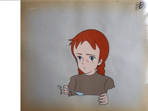 なつかしの世界名作アニメ　高畑勲さん監督／宮崎駿さん画面構成作品「赤毛のアン」■Ｑ・スープをすくう、不機嫌そうなアンのセル画です