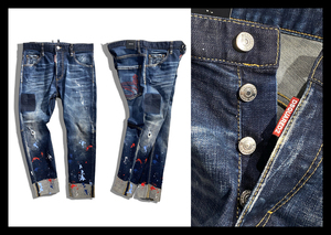 定価9.5万 ディースクエアード DSQUARED2 拘りの リペア加工 ロールアップデニムパンツ ストレッチ ジーンズ SAILOR JEAN イタリア製 48