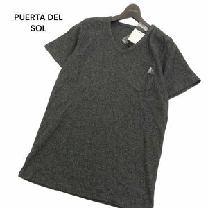 【新品 未使用】 PUERTA DEL SOL プエルタデルソル ロゴ Vネック 半袖 カットソー Tシャツ Sz.LL　メンズ 灰 大きいサイズ　C4T03345_4#A