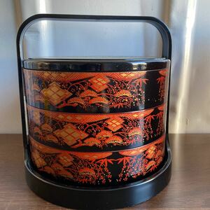 RM6114 三段重箱 手提 茶道具 菓子器 三段 重箱 小物入れ 収納 伝統工芸 工芸品 漆芸 1202