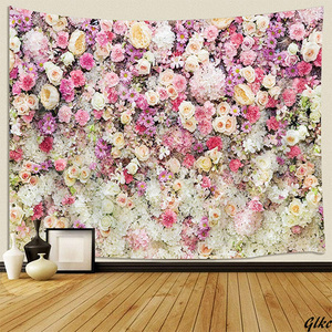 タペストリー　壁紙　インテリア　花　フラワー　バラ　お花畑　洗える　黄色　白　ピンク　カラフル　壁掛け　模様替え　装飾