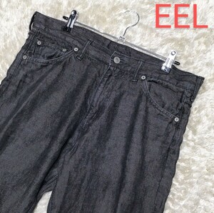 【20ss★リネン100%】Мサイズ 美品 EEL アンクルカットブラックジーンズ◆夏の砂浜デニムパンツ☆イール (13152)