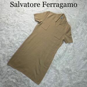 Salvatore Ferragamo サルヴァトーレフェラガモ ワンピース 半袖 ベージュ M ひざ丈