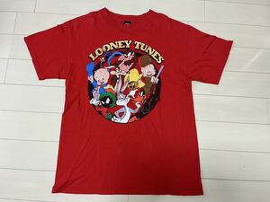 送料無料 ヴィンテージ USA製 ルーニーテューンズ サイズM 半袖Tシャツ LOONEY TUNES オフィシャル US古着 米国製 赤 レッド