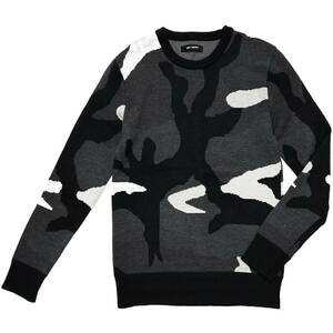 LEON掲載 定価5万 1piu1uguale3 ZegnaBaruffa社CASHWOOL BIG CAMO CREW KNIT Ⅳ M キャッシュウールビックカモクルーネックニット wjk akm