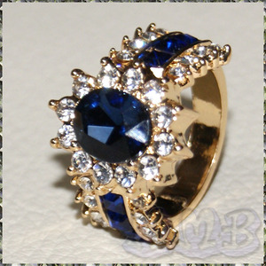 [RING] Luxury Sapphire Blue Cz ラグジュアリー オーバル サファイアブルーCZ 18mm ワイド イエロー ゴールド リング 22号 【送料無料】