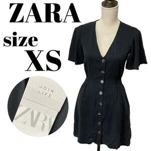 【人気商品】未使用 タグ付き ZARA ザラ ショート丈 ワンピース 半袖 Aライン 美シルエット XSサイズ ブラック