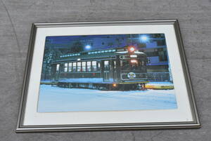 Qn968 嵐電 京福電気鉄道 京福電鉄 鉄道写真 映画村 横44cm 縦33.5cm メタルフレーム 写真額 100サイズ