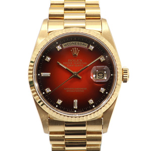 【天白】【ROLEX】ロレックス デイデイト 18238A レッドグラデーション ダイヤ K18YG 750 国際保 自動巻 メンズ 腕時計【中古】