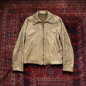 special【30s leather sports jacket L】DEERSKIN レザージャケット スポジャケ オメプリ 扇型タロン 隠しハトメ オリジナル ビンテージ 