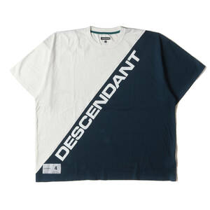 美品 DESCENDANT ディセンダント Tシャツ サイズ:4 22SS 2トーン オーバーサイズ クルーネック 半袖Tシャツ HEEL SS ネイビー ホワイト