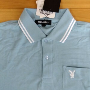 L プレイボーイ PLAYBOY 新品　半袖ポロシャツ 襟付きシャツ サックス メンズ 紳士 アウトドア　スポーツ ゴルフウェア golf ウサギ 