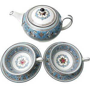 【1円～】WEDGWOOD ウェッジウッド カップ＆ソーサー 2客 ティーポット フロレンティーン ターコイズ [M5178]