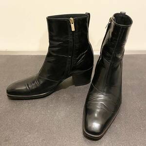 【名作】Yves Saint Laurent rive gauche イヴ・サンローラン ヒールブーツ サイドジップ エナメルレザー ジョニー 39 1/2 黒 ブラック