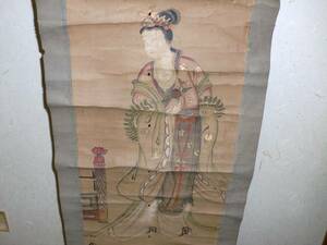 【模写】　掛軸　非常に古ーい中国美女圖　珍信　木箱