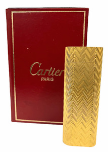☆彡1円 スタート ■中古(ジャンク扱い)■ Cartier カルティエ オーバル ローラーガスライター 喫煙具 20金メッキ 着火確認済