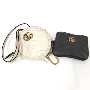 【中古】GUCCI コインケース 小銭入れ GGマーモント レザー ホワイト ブラック 698787