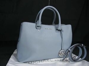 1円 ■美品■ MICHAEL KORS マイケルコース レザー 2WAY トートバッグ ショルダー 斜め掛けかばん レディース ライトブルー系 AW7176