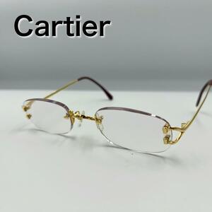 Cartier メガネ リムレス ゴールド ツーポイント 度入り カルティエ 眼鏡 アイウェア 