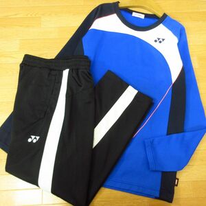 ◎使用少なめ！L 上下セット！YONEX ヨネックス◆ジャージ 裏フリースジャケット&パンツ くるぶし丈 秋冬！◆メンズ 青x黒◆B3960