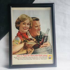 『 ペプシコーラ 』ビンテージ 広告 ②　60年代　フレーム 付 ポスター 当時物 額付 LIFE 雑誌 アンティーク Pepsi