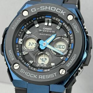 極美品 箱説付 G-SHOCK GST-W300G-1A2JF GスチールG-STEEL タフソーラー 電波受信 電波ソーラー マルチバンド6 アナデジ ブラック ブルー