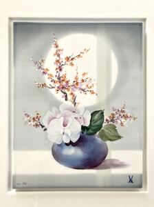 マイセン 陶板　青い花瓶の蘭　プラーク　ハンドペイント　ジャポニスム　花　最高傑作　壁掛け　絵画　陶板画