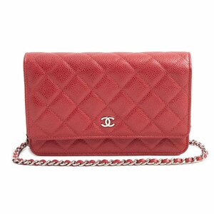 （未使用　展示品）シャネル CHANEL タイムレスクラシック マトラッセ チェーンウォレット 財布 キャビアスキン レザー レッド 赤 AP0250