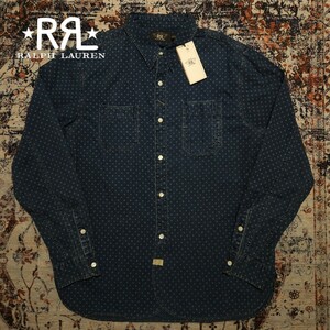 【新品】 RRL Circle Wabash Indigo Work Shirts 【L】 サークル ウォバッシュ インディゴ ワーク シャツ 抜染手法 藍染 総柄 Ralph Lauren