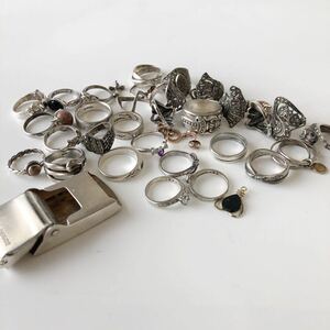 すべてシルバー　リング 指輪 アクセサリー ヴィンテージ silver 925 刻印　大量　まとめ　160g 美品あり　CZ 遺品整理　ring lot 日本