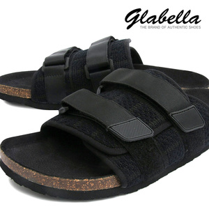 ☆glbt094-bk [SALE] GLABELLA グラベラ ダブルベルト ストラップ 格子柄 コンフォートサンダル メンズ(ブラック 黒×黒) L 27～27.5cm