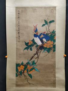 中国古画 宋代の著名な書画家 趙子昂 花鳥図 手描き 掛軸 巻き物 絹本 中国書画 水墨画 時代物 中国美術 賞物 置物 XRG54
