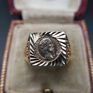 メキシコ第一帝政 メダル シグネット 1989年 英国 Birmingham ホールマーク ヴィンテージ リング 金 指輪 コイン バーミンガム