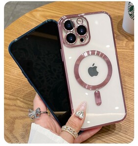 iPhone 14 PRO MAX (6.7 インチ) Magsafe 対応 電気メッキ耐衝撃性ケース ピンク