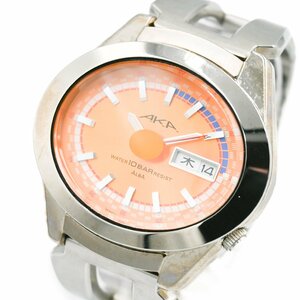 1円 SEIKO ALBA AKA セイコー アルバ V743-5A10 QZ クオーツ デイデイト 3針 オレンジ文字盤 SS オーバル メンズ 腕時計 279920240416