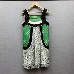 C626 TSUMORI CHISATO ツモリチサト ノースリーブ チュニック ミニ ドレス ワンピース グリーン シルク 花柄 フラワー ドット コンビ