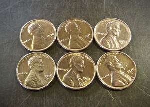 1セントコイン 1970～1979年の6枚セット S刻印 送料無料　（13036）リンカーン USA お金 貨幣 硬貨 ペニー アメリカ　　