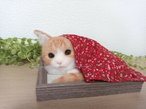 羊毛フェルト猫「K」 羊毛フェルト　猫　茶白猫　ハンドメイド　フレーム　インテリア　猫雑貨　猫作品　一点物　